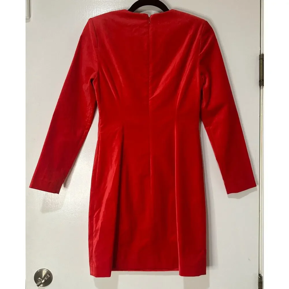 J.Crew Long-Sleeve Shift Dress Red Stretch Luxe Velvet Size 2 NWT Holiday Dress